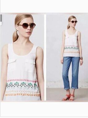 Anthropologie Leifnotes "Beaded Bazaar" Tank Top Size 2